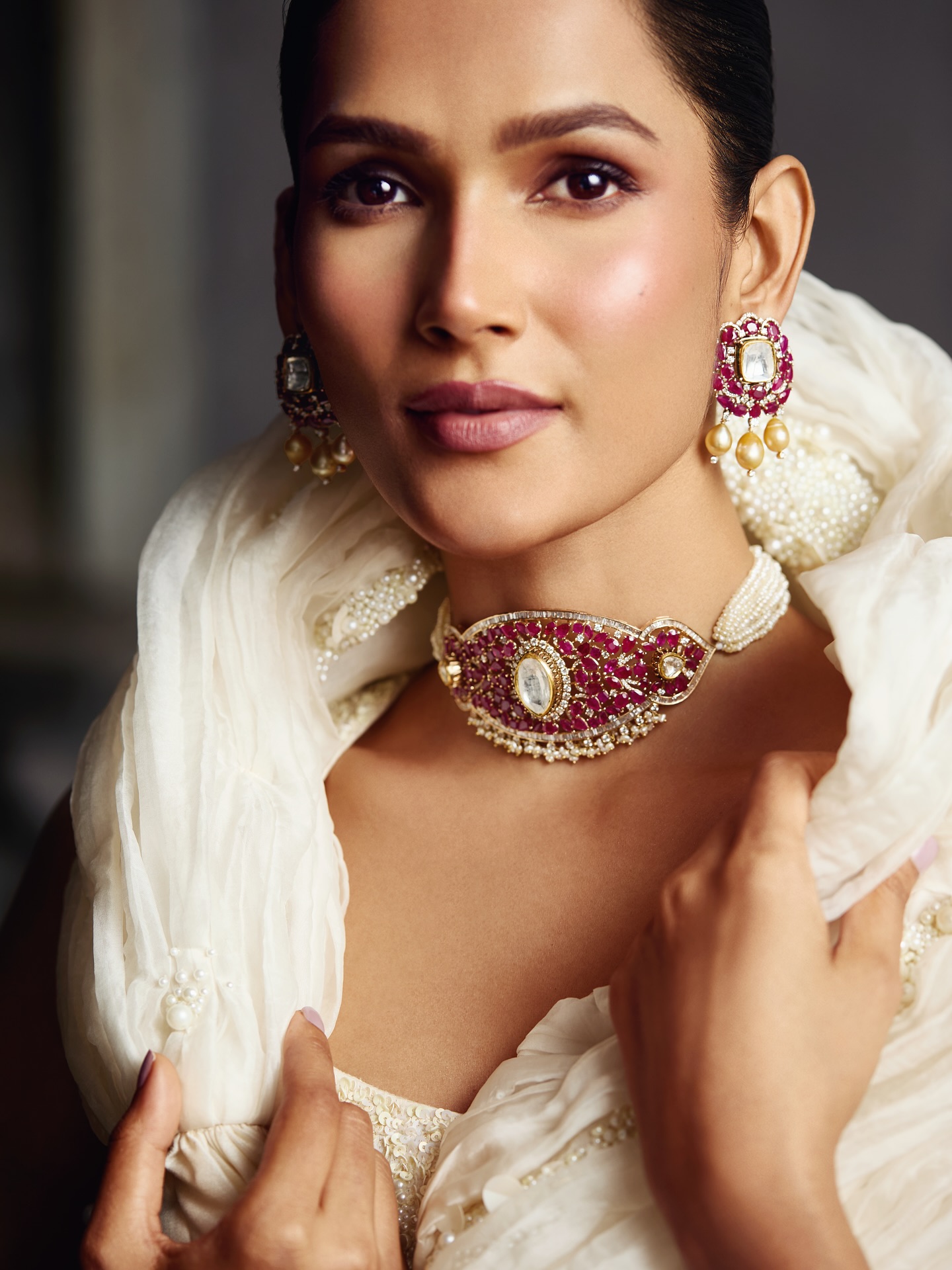 Rihaan campaign — ruby and polki choker close-up